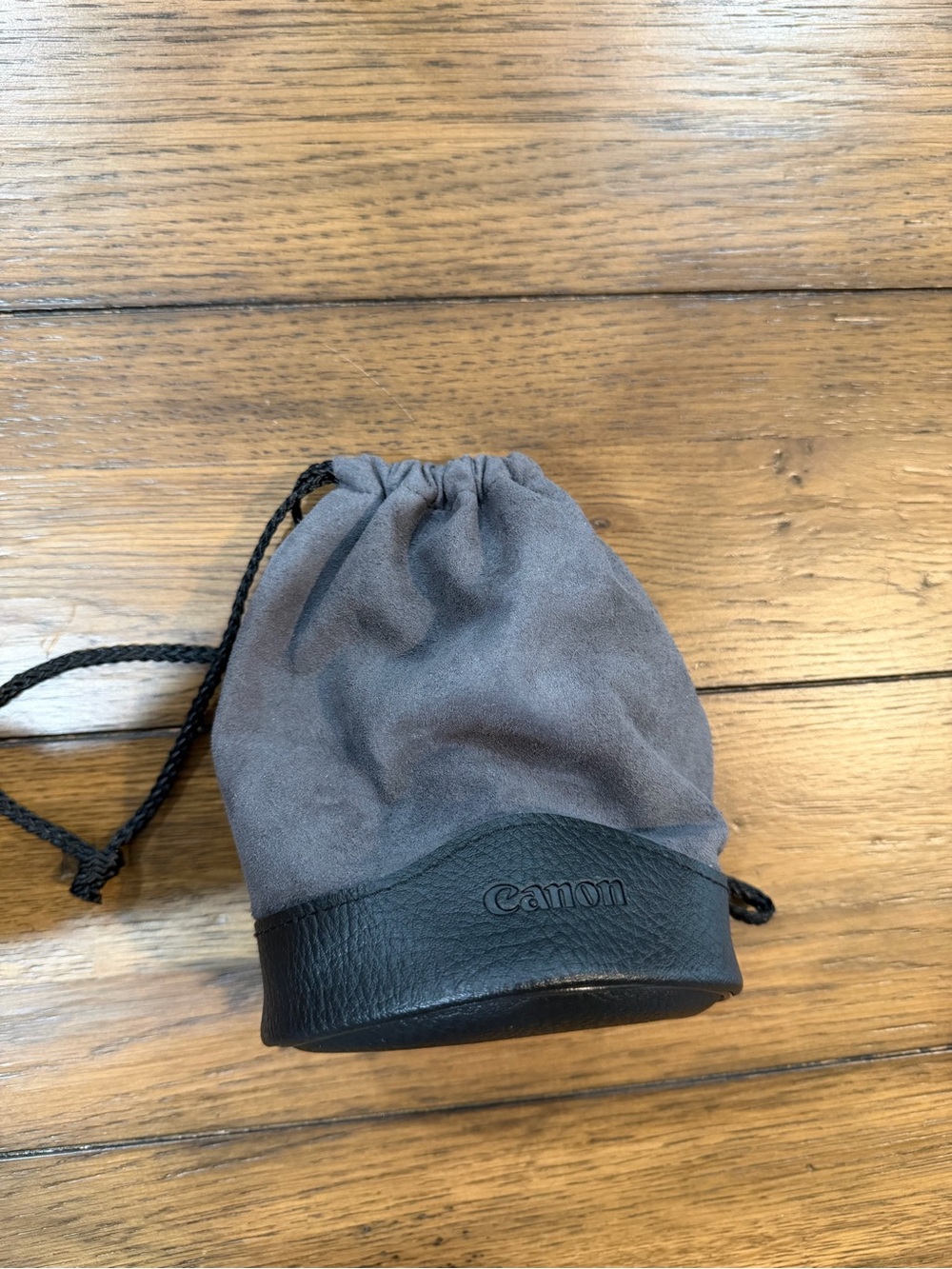 Canon Gray Suede Drawstring Pouch with Black Leather Base LP1219